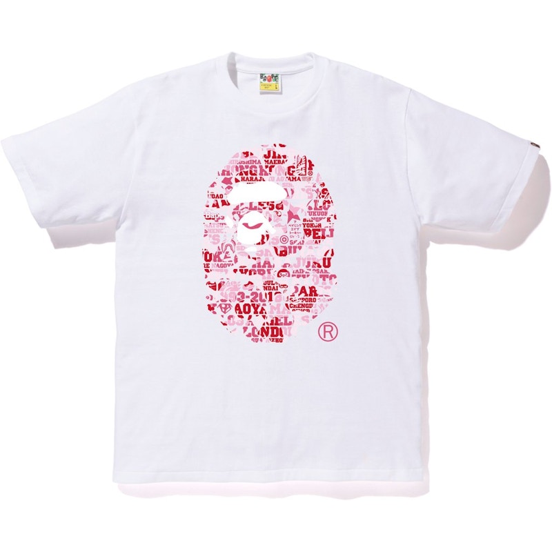 white and pink bape shirt