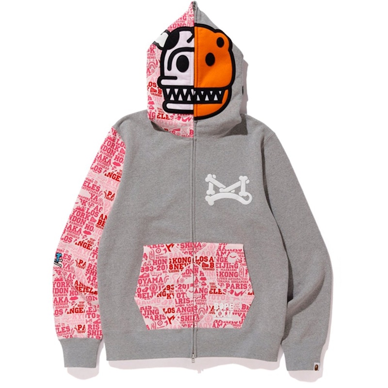 BAPE XXV Cities Camo Milo Jurassic Rex Full Zip Hoodie Grey/Pink