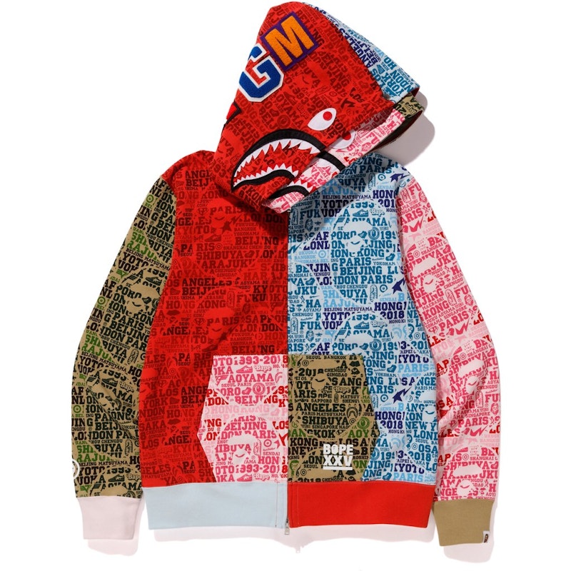 BAPE XXV Cities Camo Shark Full Zip Double Hoodie Multi Men's