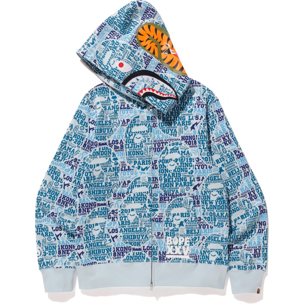 BAPE XXV Cities Camo Shark Full Zip Hoodie Blue Men's - SS18 - US