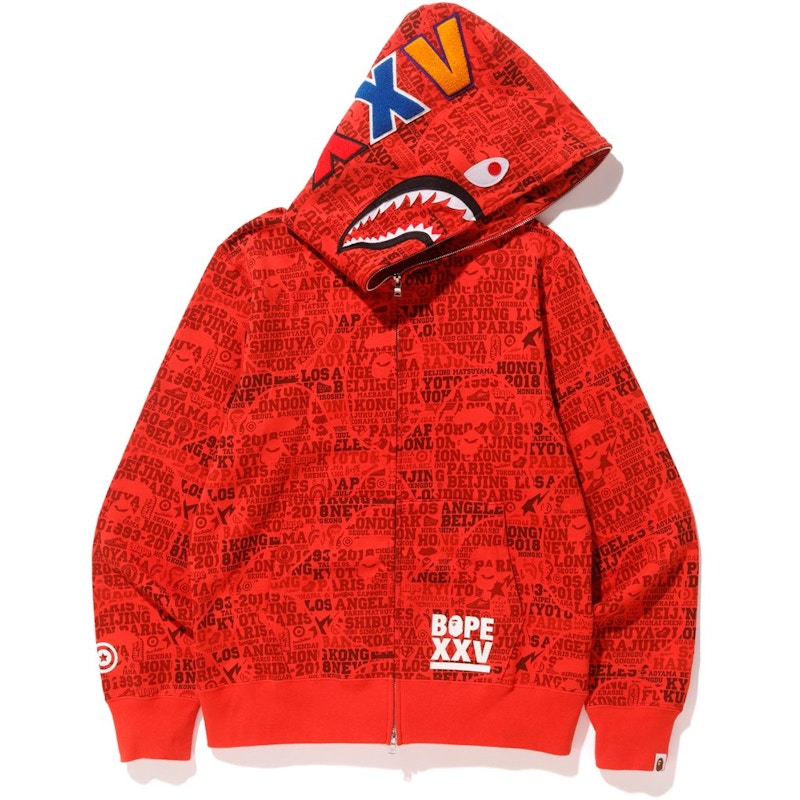 BAPE XXV Cities Camo Shark Full Zip Hoodie Red Men's - SS18 - US