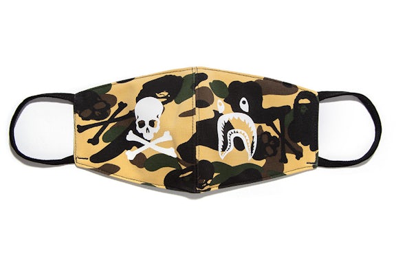BAPE x Mastermind Japan Camo Skull & Shark Face Mask Yellow