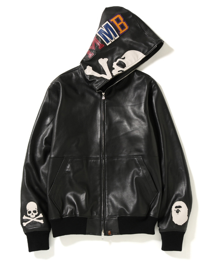 BAPE x Mastermind Japan Leather Shark Hoodie Jacket Black/White ...