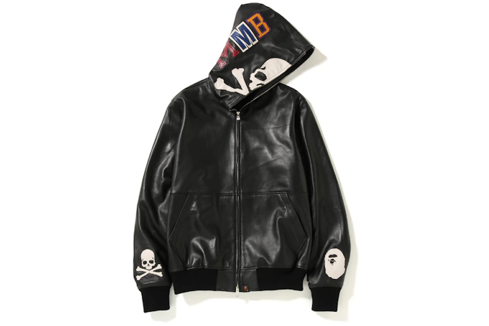 BAPE x Mastermind Japan Leather Shark Hoodie Jacket Black/White