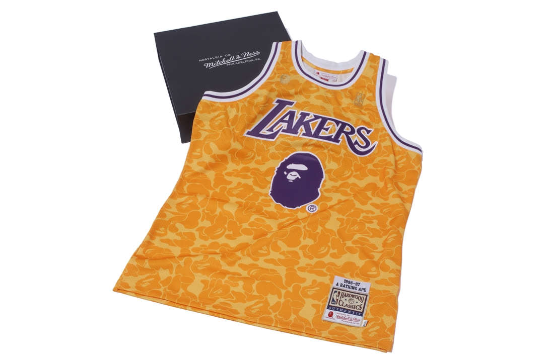 BAPE x Mitchell & Ness Lakers ABC Basketball Authentic Jersey ...