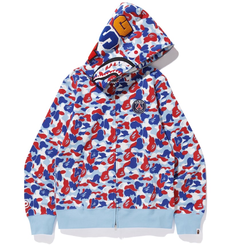 Sudadera con capucha BAPE x PSG Shark Full Zip Azul Hombre FW18 US