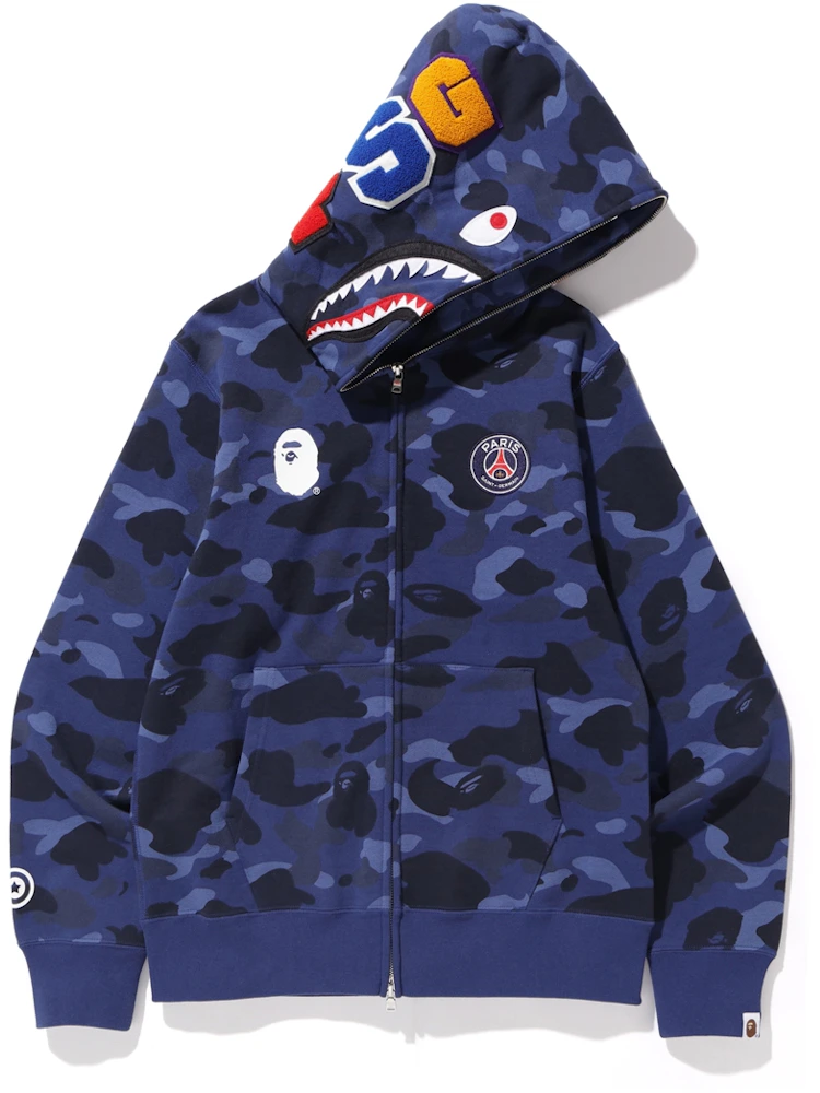 BAPE x PSG Shark Full Zip Hoodie Navy - FW18 Homme - FR
