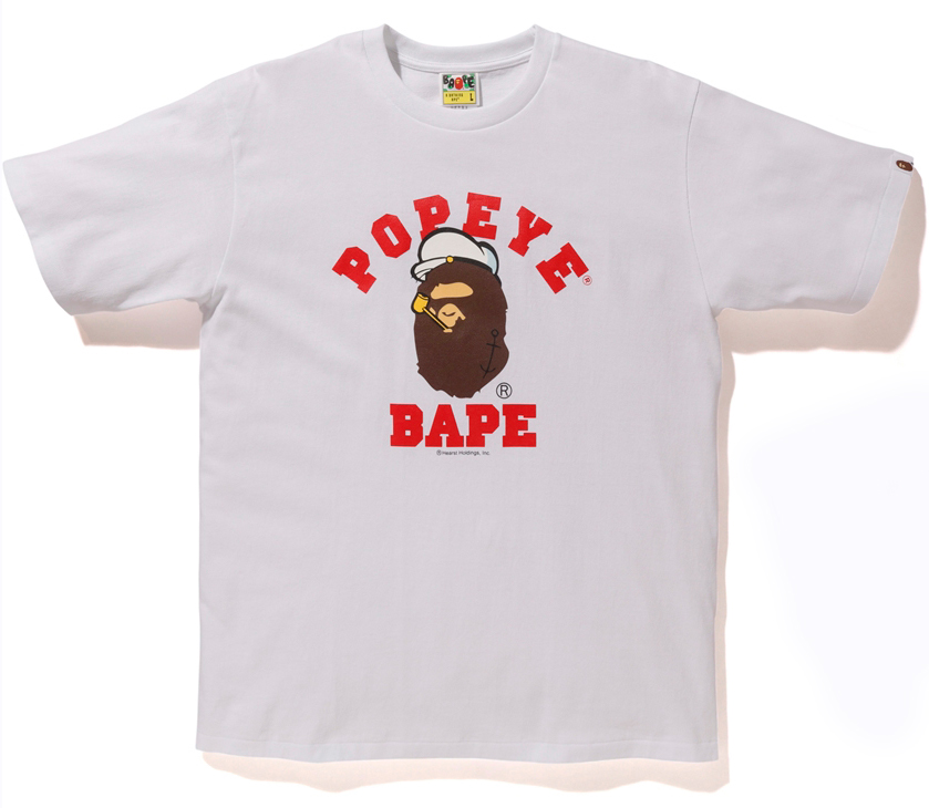 BAPE x Popeye Ape Head College Tee White Men's - SS18 - US