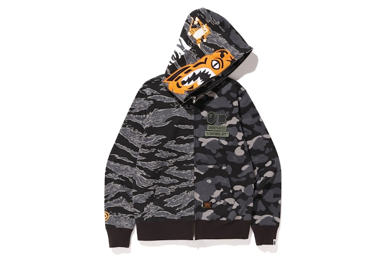 BAPE x Undefeated Tiger Shark Half Full Zip Hoodie Black