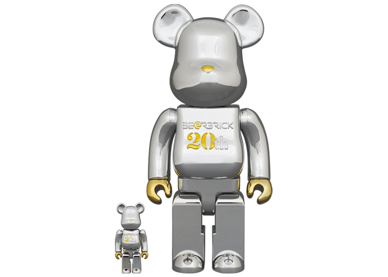 Bearbrick 20th Anniversary 100% & 400% Set Gold & Silver Chrome