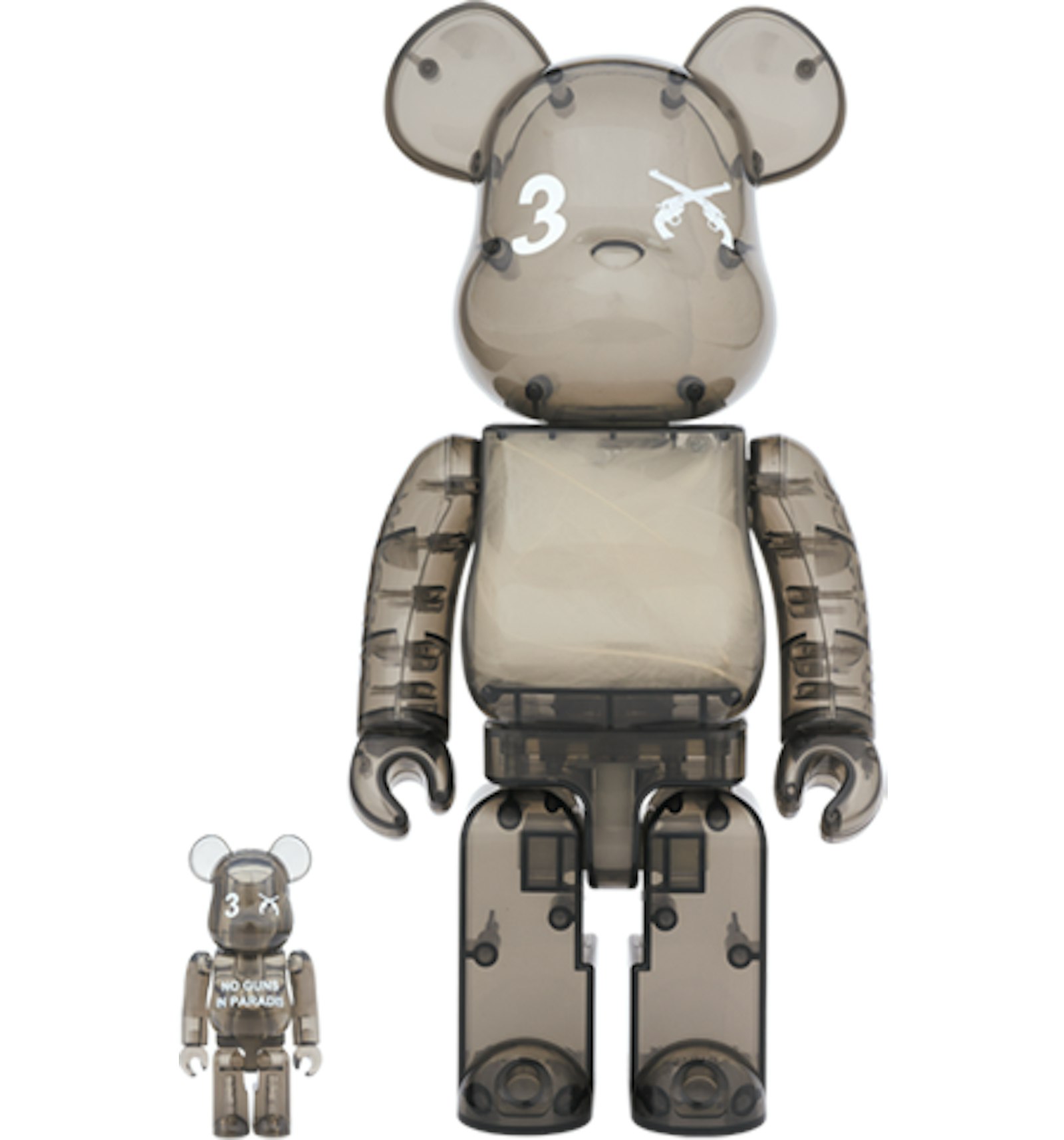 Bearbrick 3. Paradis x Roarguns 100% & 400% Set Clear Black