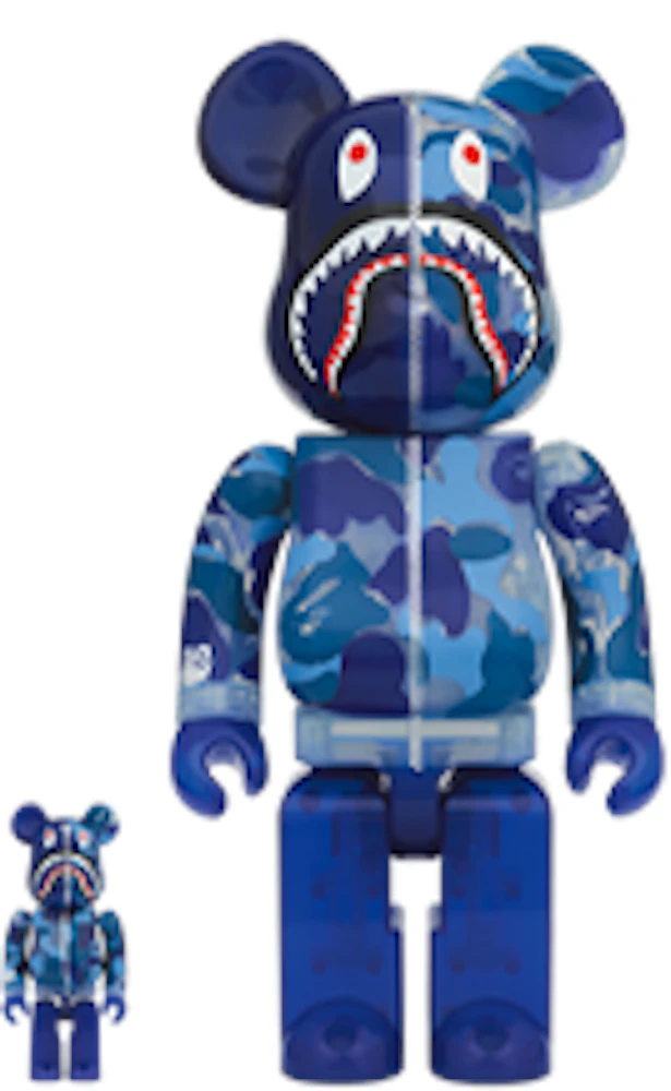 Bearbrick x BAPE ABC Camo Shark 100% & 400% Set Clear Blue