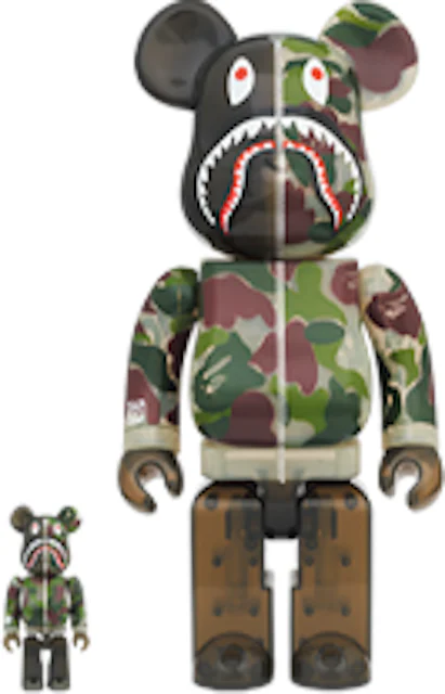 Bearbrick x BAPE ABC Camo Shark 100% & 400% Set Clear Green