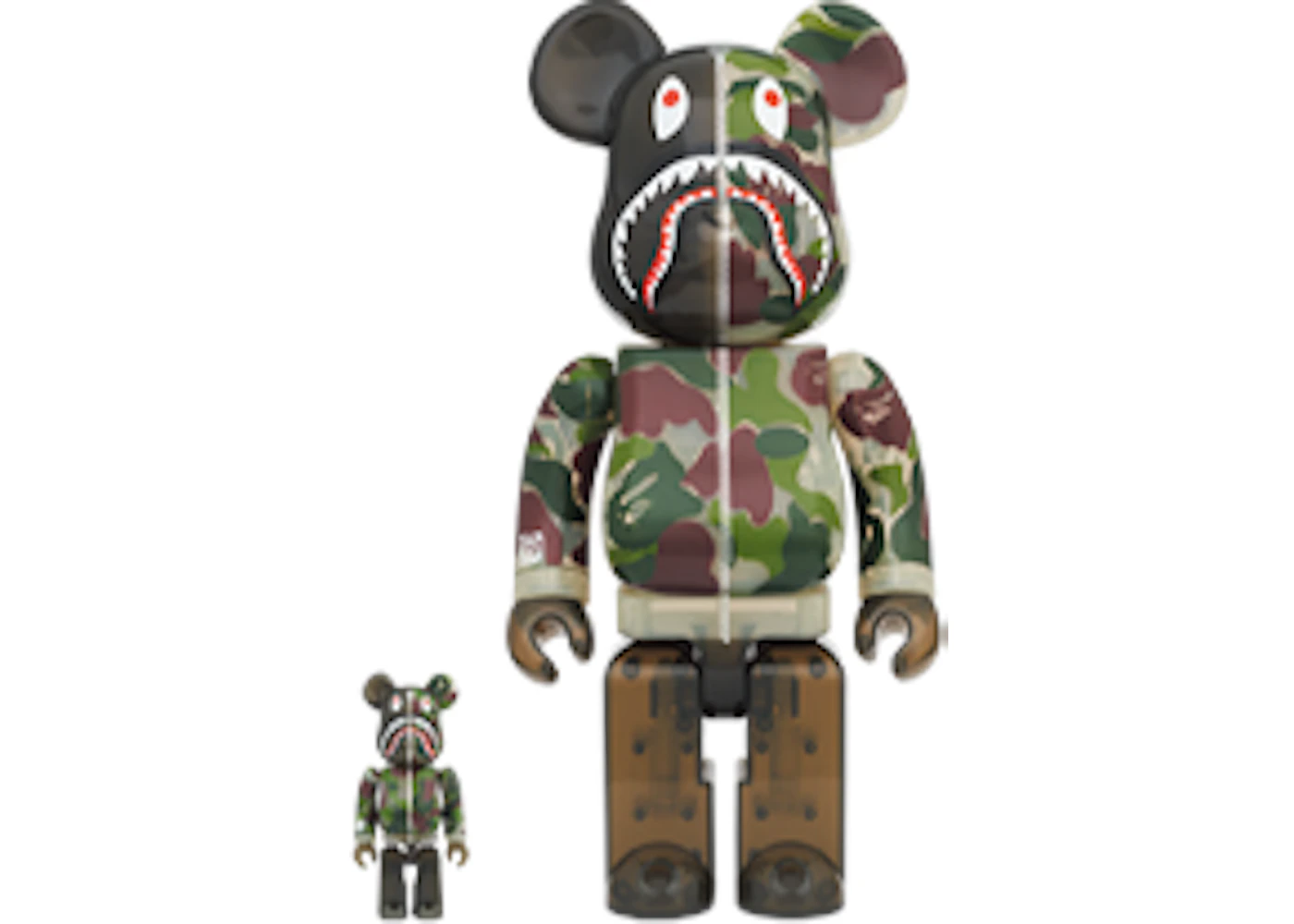 Bearbrick x BAPE ABC Camo Shark 100% & 400% Set Clear Green