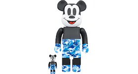 Bearbrick BAPE Mickey Mouse 100% & 400% Set Black/Blue Camo