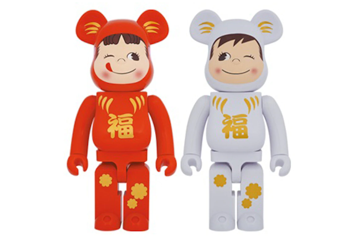 Bearbrick Daruma Peko-chan & Poco-chan 1000% Set Red/White