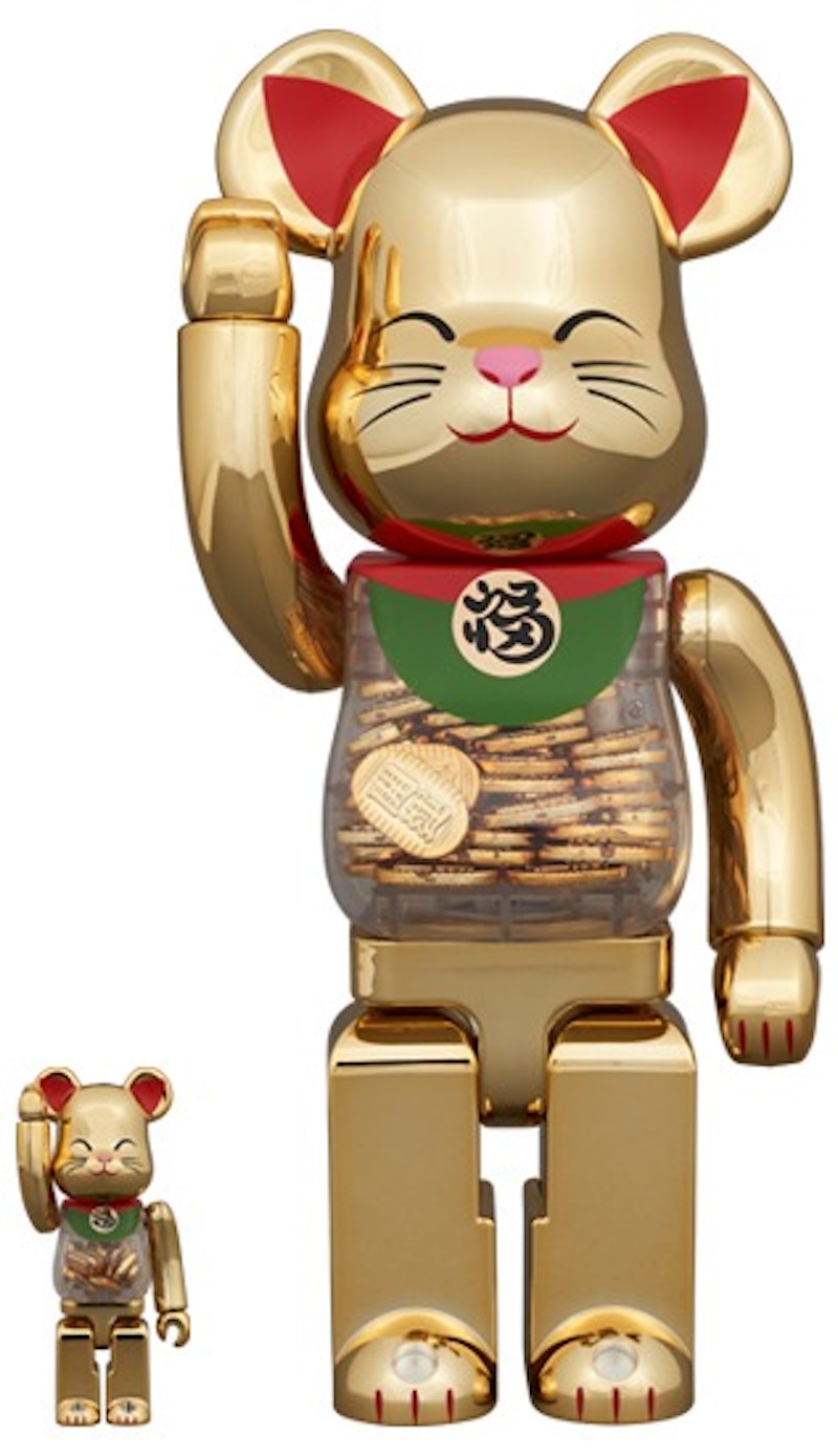 Bearbrick Maneki Neko Good Luck Silver x Ten Million Gold 100% amp; 400% Set Silver/Gold