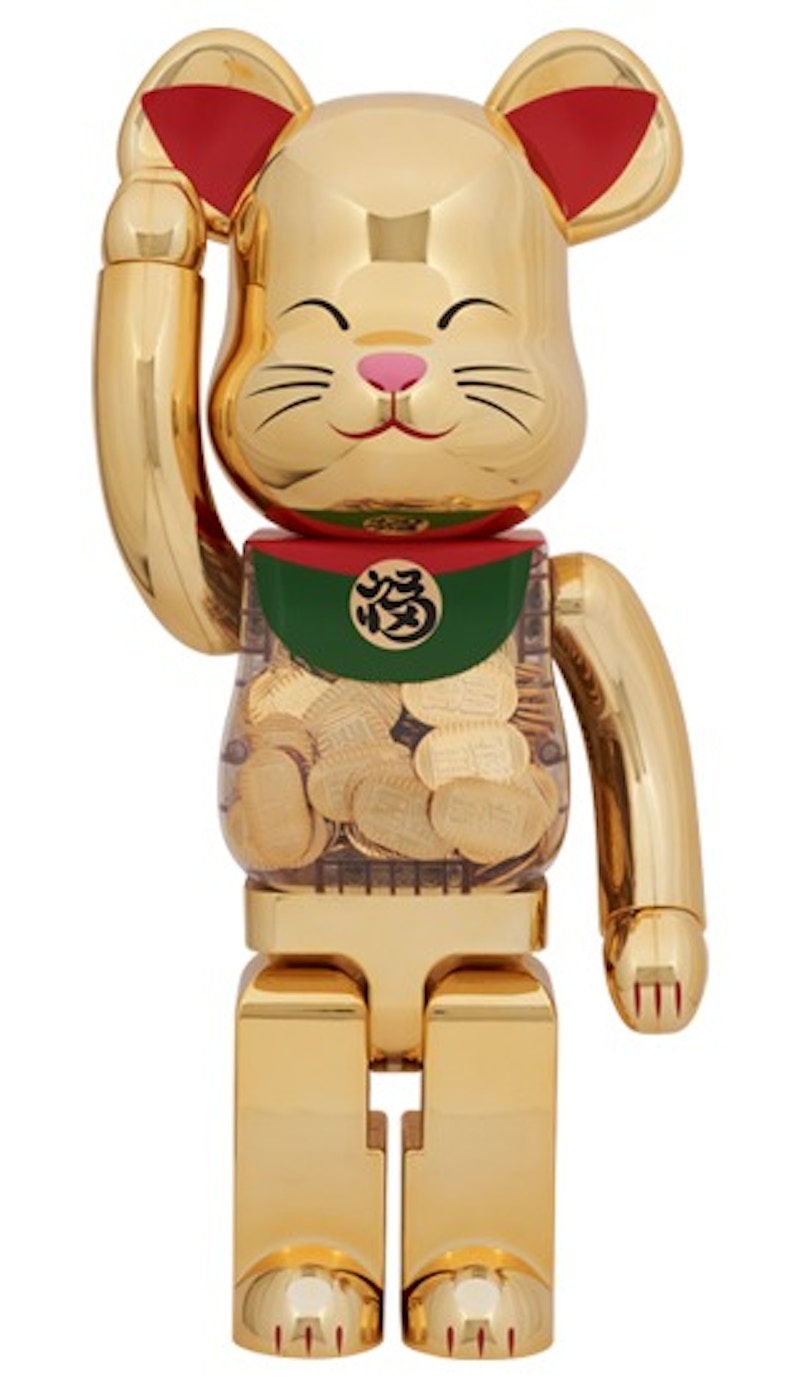 Bearbrick x Medicom Toy Maneki Neko Good Luck Peach Gold Plated 1000%