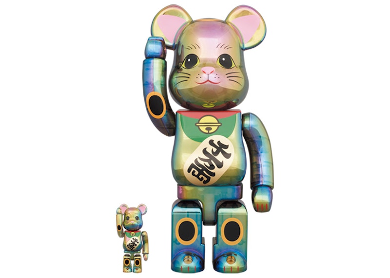 Bearbrick Maneki Neko 100% & 400% Set Black Transparent Plating