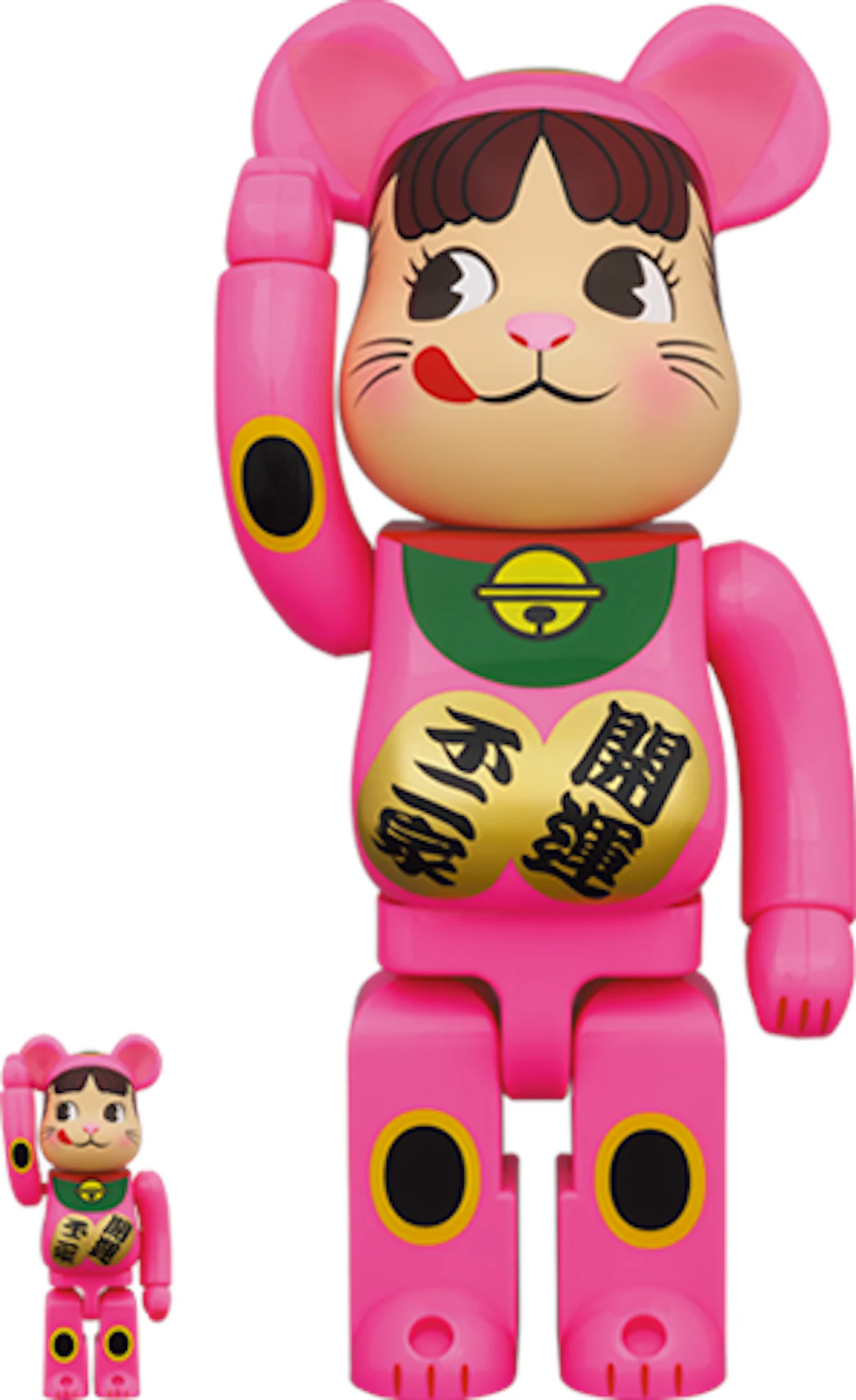 Bearbrick Maneki Neko Peko-chan 100% & 400% Set Flurescent Pink