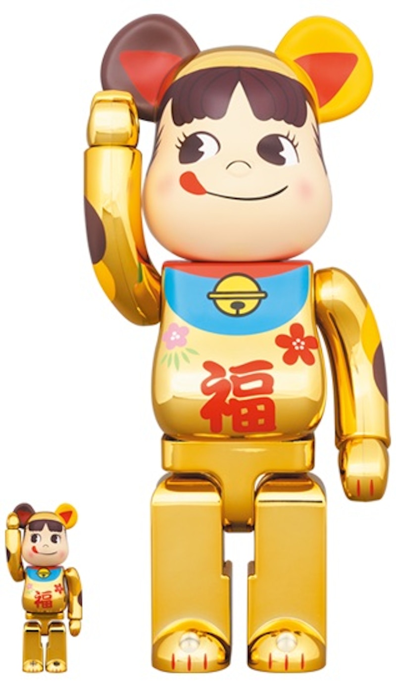 Bearbrick Maneki Neko Peko-chan Fuku 100% & 400% Set Gold Plated - US