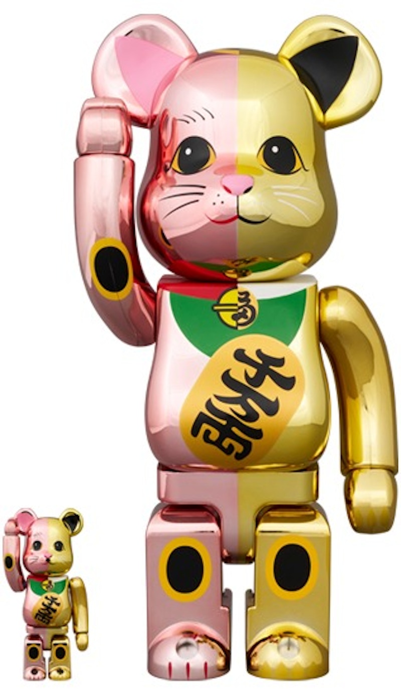 Bearbrick Maneki Neko Ten Man Ryo 100% & 400% Set Pink/Gold Bearbrick Maneki Neko Ten Man Ryo 100% & 400% Set Pink/Gold
