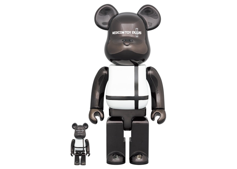 Bearbrick Medicom Toy Plus 100% & 400% Set Black Chrome Ver 