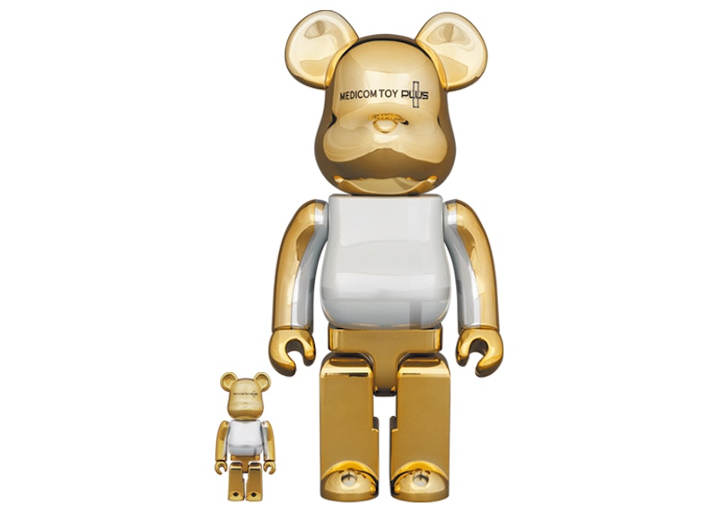 Bearbrick Medicom Toy Plus 100% & 400% Set Gold Chrome Ver.