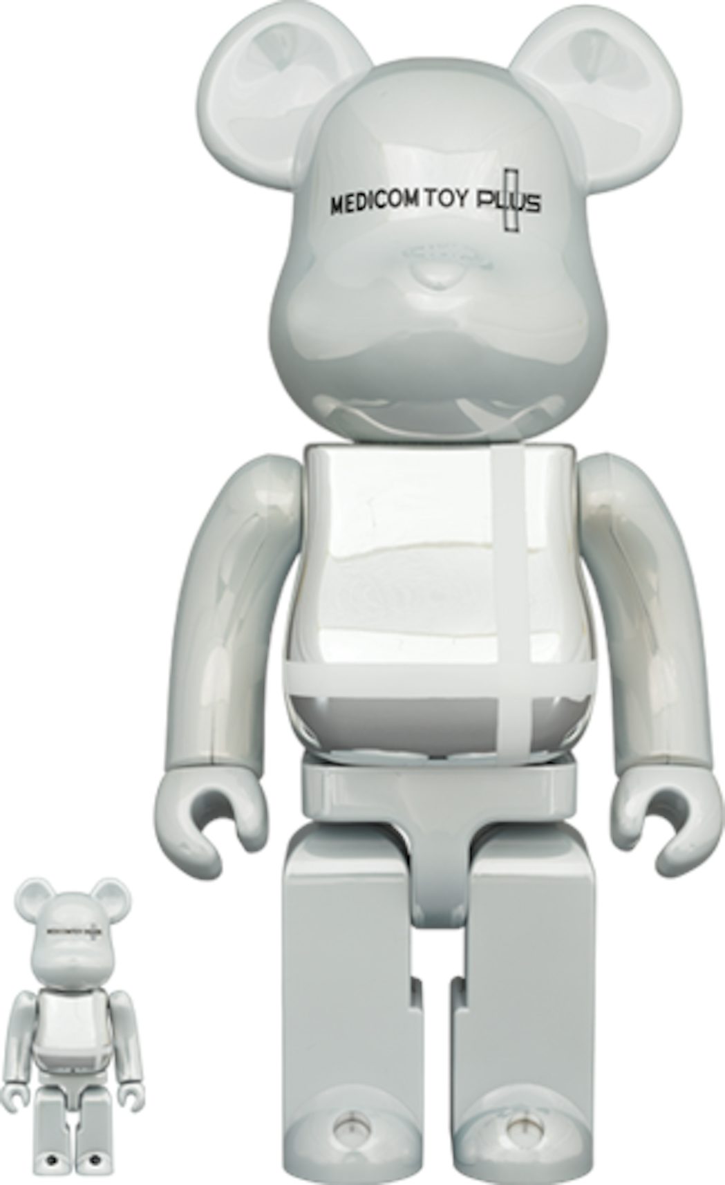 Bearbrick Medicom Toy Plus 100% & 400% Set White Chrome Ver. - US