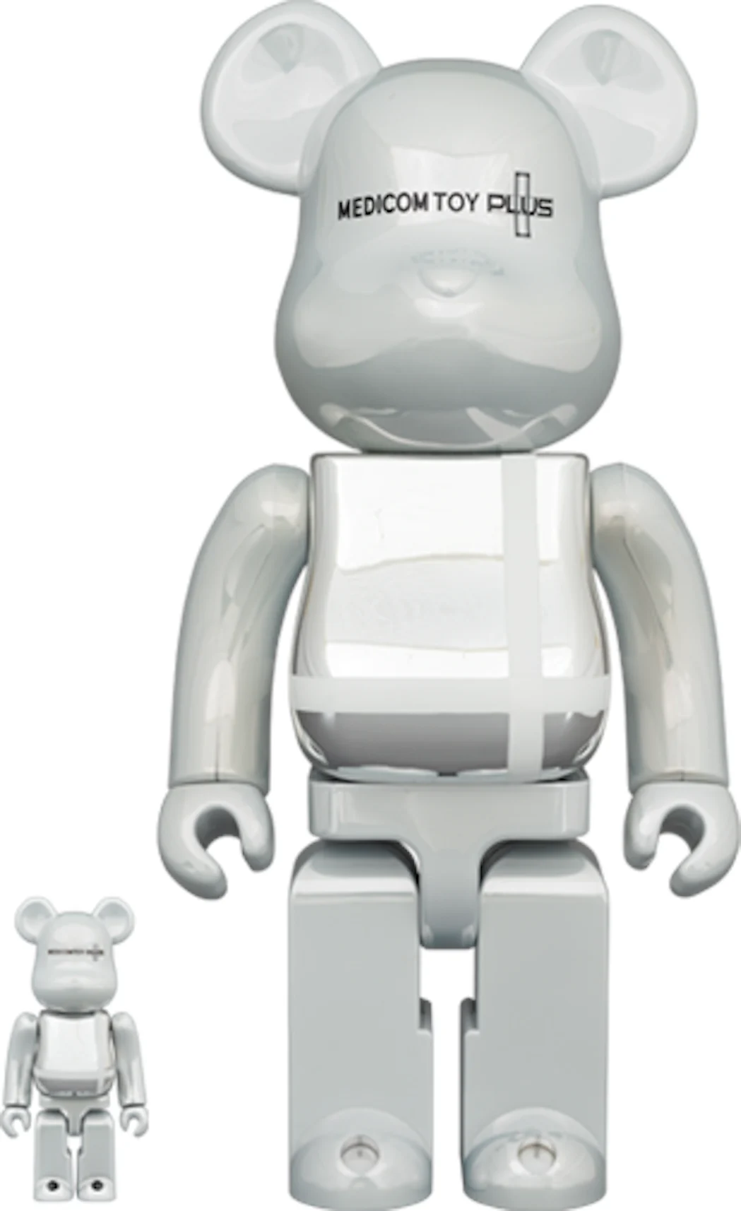 Bearbrick Medicom Toy Plus 100% & 400% Set White Chrome Ver