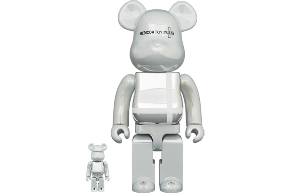 Bearbrick Medicom Toy Plus 100% & 400% Set White Chrome Ver.
