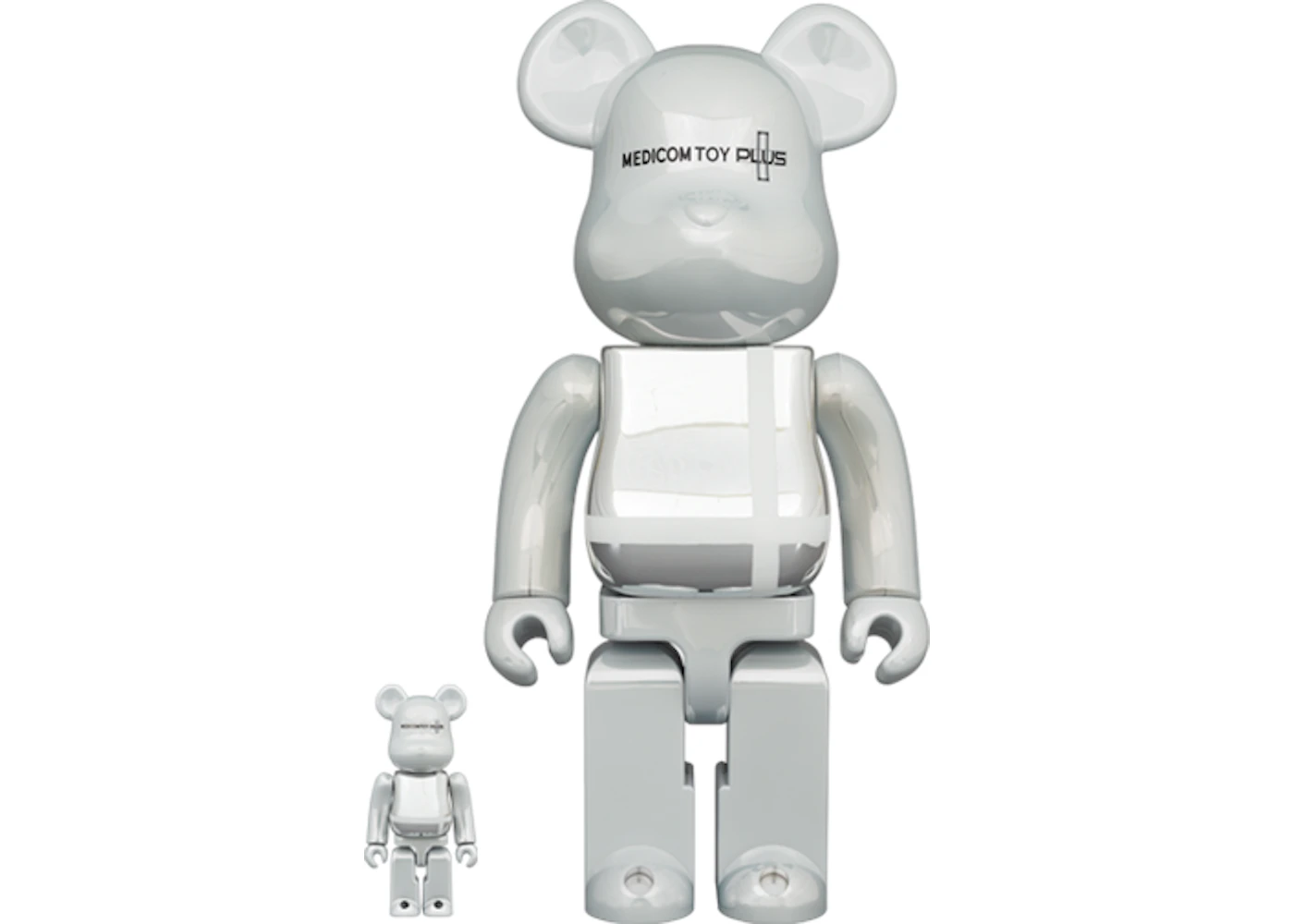 Bearbrick Medicom Toy Plus 100% & 400% Set White Chrome Ver.
