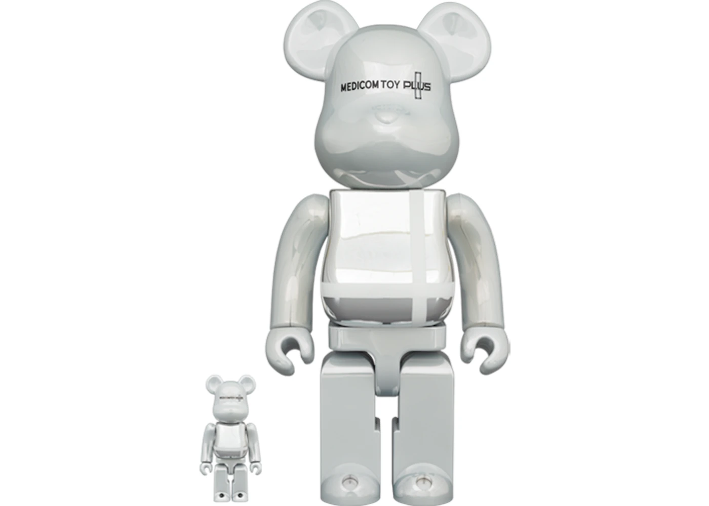 Bearbrick Medicom Toy Plus 100% & 400% Set White Chrome Ver. - US