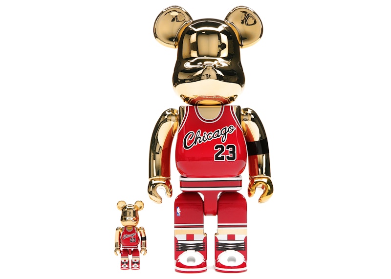 Bearbrick Michael Jordan 1985 Rookie Jersey 100% & 400% Set Gold Chrome