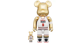 Bearbrick Michael Jordan 1992 Team USA (Dream Team) 100% & 400% Set Gold Chrome