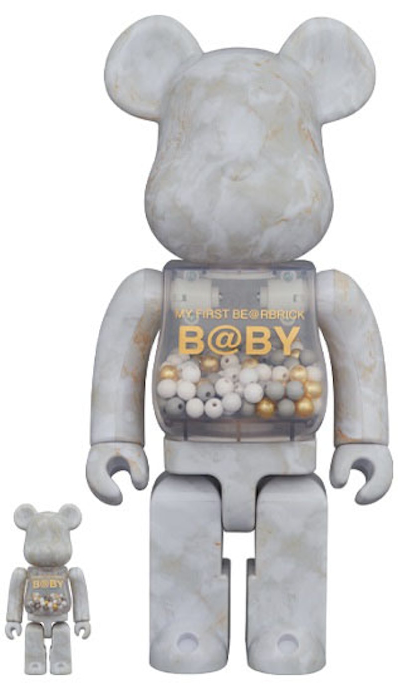 Bearbrick My First Baby Marble Ver. 100% u0026 400% Set White u0026 Gold