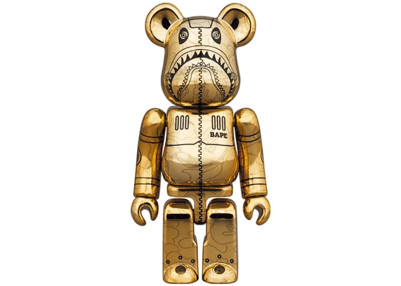 Bearbrick x BAPE x Hajime Sorayama Camo Shark 100% & 400% Set Gold