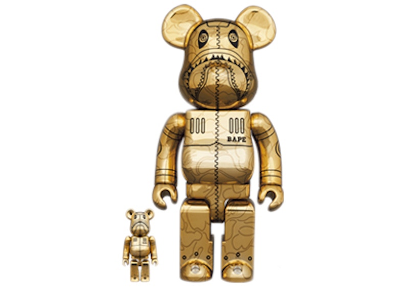 キャラクターグッズBAPE BE@RBRICK CAMO SHARK GOLD 100% 400%