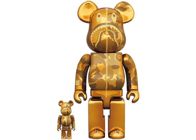 Bearbrick x BAPE Camo Shark 100% & 400% Set Gold