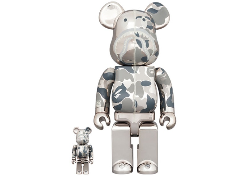 Bearbrick x BAPE Camo Shark 100% & 400% Set Silver - JP