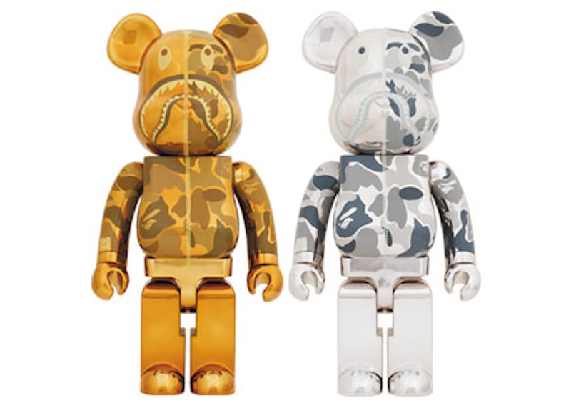 Bearbrick x BAPE Camo Shark 1000% Set of 2 Gold/Silver - CN