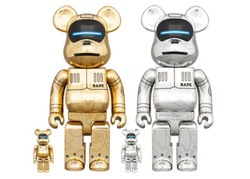 Bearbrick x BAPE x Hajime Sorayama Baby Milo 100% u0026 400% 4x Set Gold/Silver