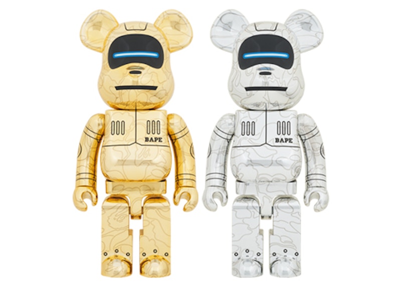 Bearbrick x BAPE x Hajime Sorayama Baby Milo 1000% 2x Set Gold/Silber