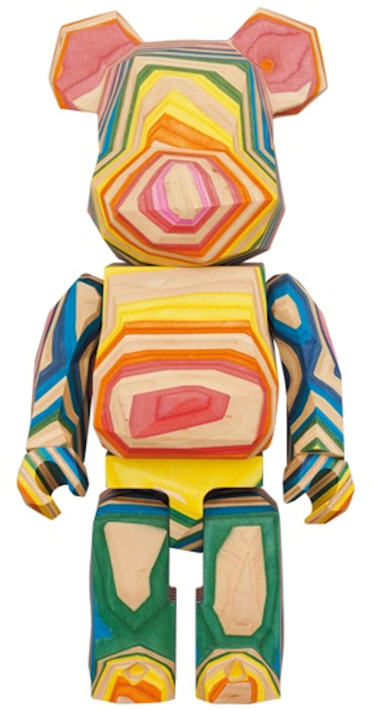 Bearbrick 400% 28cm カリモク Fragment Design BE@RBRICK HAROSHI Vertical Carved  Wood Rainbow Wave Vertical Pattern Collection Figure