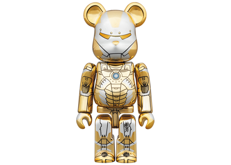Bearbrick x Hajime Sorayama x Marvel Iron Man Reverse 100% & 400% Set  Gold/Silver