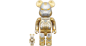 Bearbrick x Hajime Sorayama x Marvel Iron Man Reverse 100% & 400% Set Gold/Silver