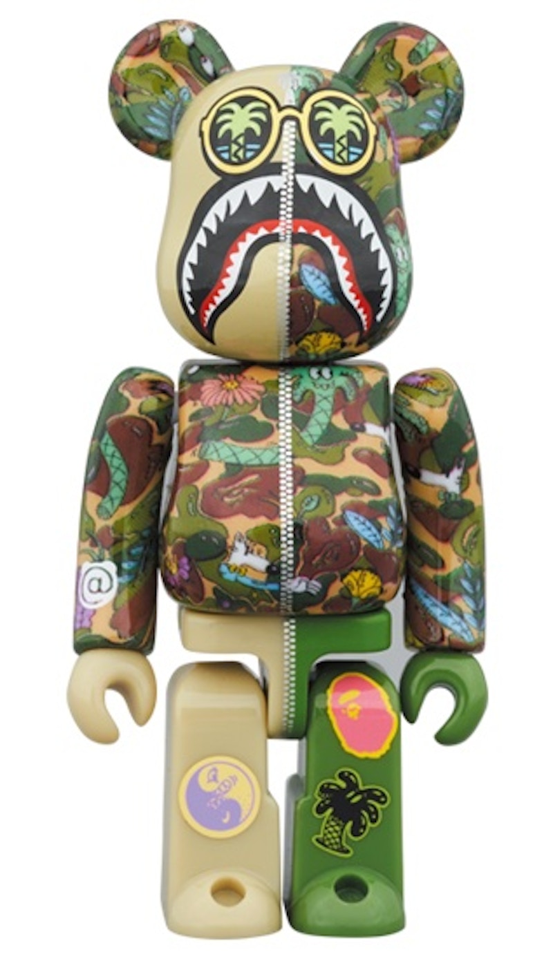 Bearbrick x Steven Harrington x BAPE Shark 100% & 400% Set Green Camo