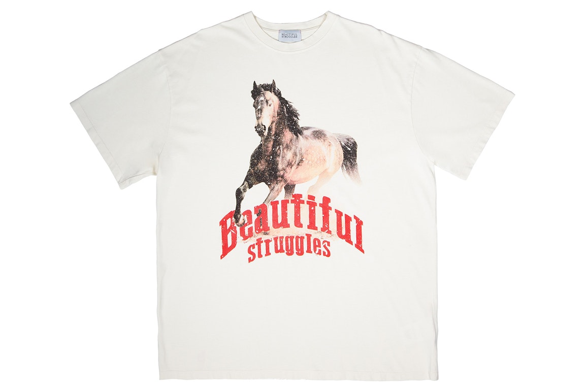 Pre-owned Beautiful Struggles Horsepower Oversized Fit T-shirt Creme
