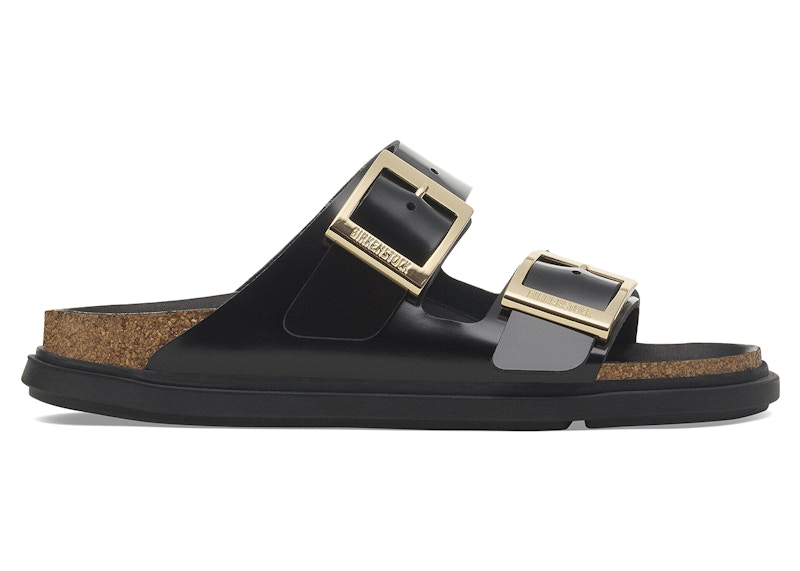 Birkenstock Arizona Droplet Buckle Natural Leather Patent High Shine Black