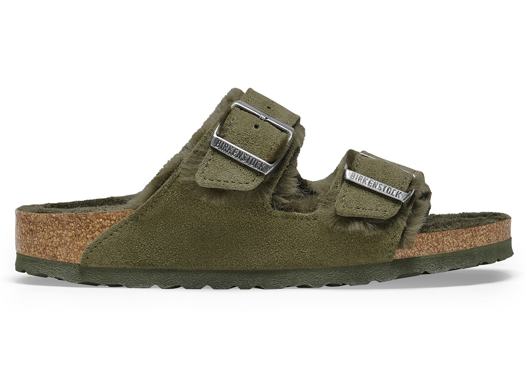 Pre-owned Birkenstock Arizona Shearling Suede Thyme